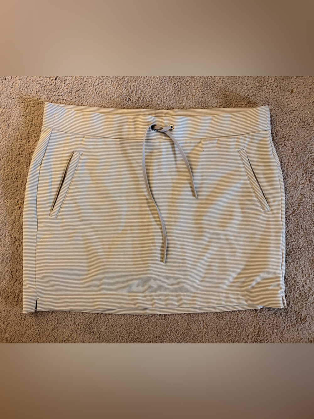 Athleta Cream Pinstripe Drawstring Mini Skirt